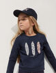 Sudadera navy bi-tejido 3 tablas surf detrás bordado niña-1