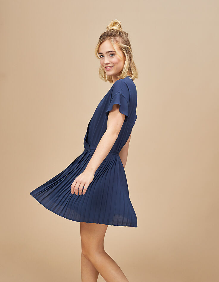 Robe saphir cache-cœur avec bas plissé I.Code-1