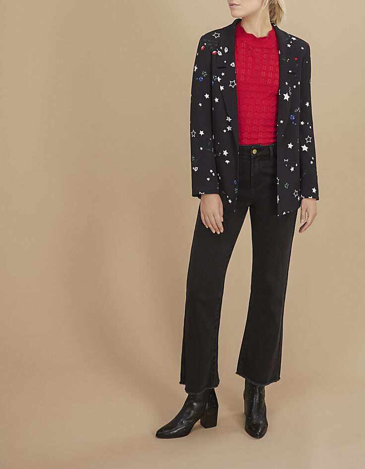 Veste de costume noire imprimé fleurs multico I.Code-1 Veste de costume noire imprimé fleurs multico I.Code-1