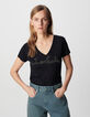 Women's navy lurex micro-bead embroidered message tee-shirt-2