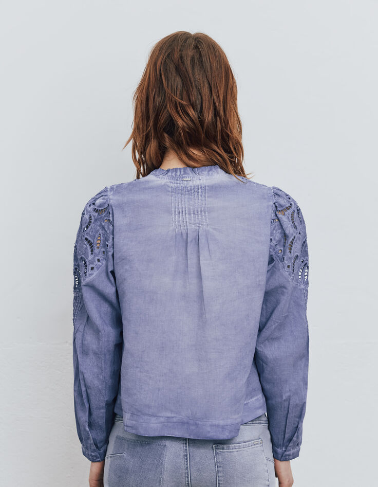 Women’s blue acid-washed blouse with embroidery-3