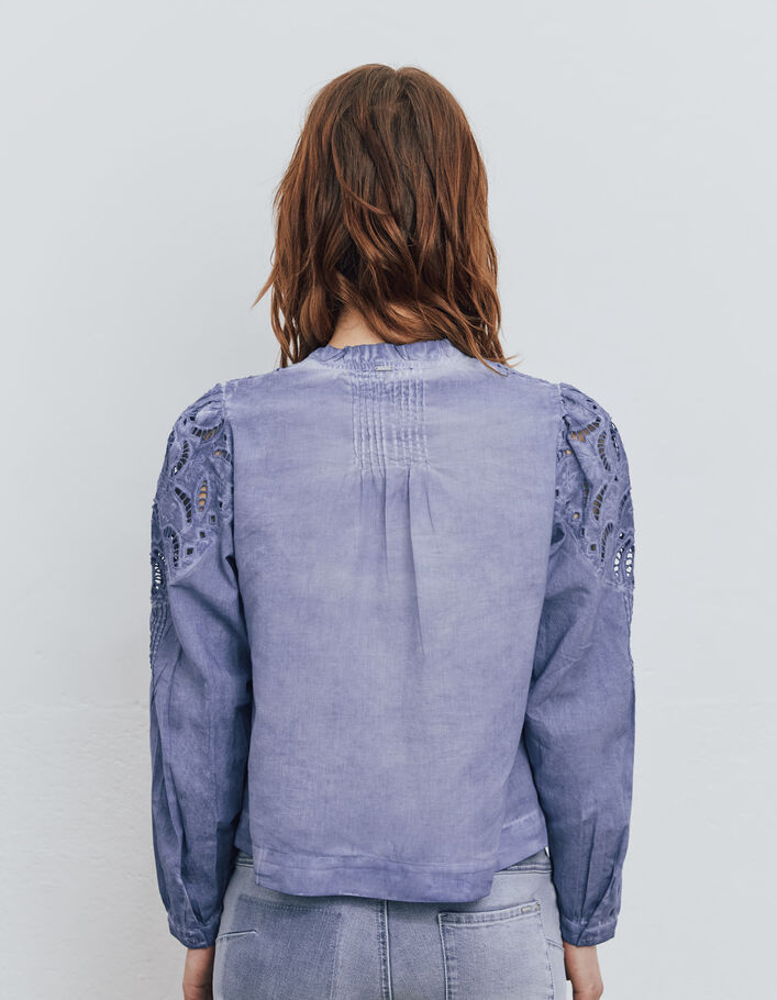 Women’s blue acid-washed blouse with embroidery - IKKS