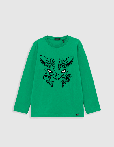 Jungen-T-Shirt aus Phosphor-Biowolle mit Leoaugen, Jungen - IKKS