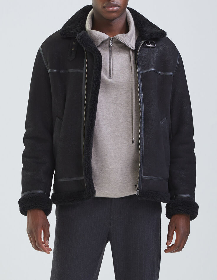 Bombardier noir en cuir retourn&eacute; Homme-1