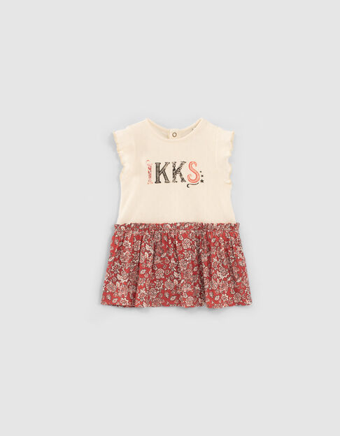 Baby girls’ ecru/print mixed-fabric dress