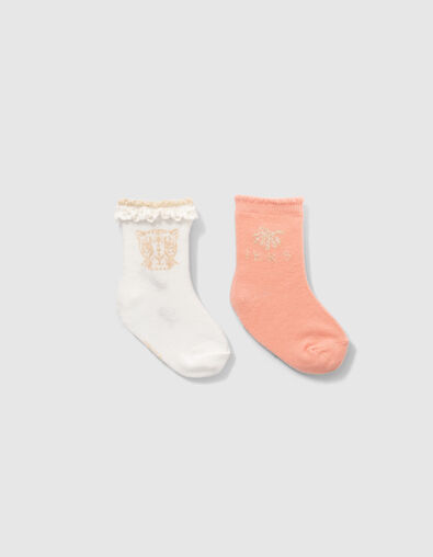Pfirsichrote, weiße und goldfarbene Socken für Babymädchen - IKKS