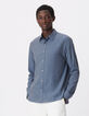 Camisa azul de manga larga, lisa, regular fit-3