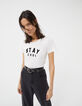 Tee-shirt en coton bio écru  visuel message femme-1