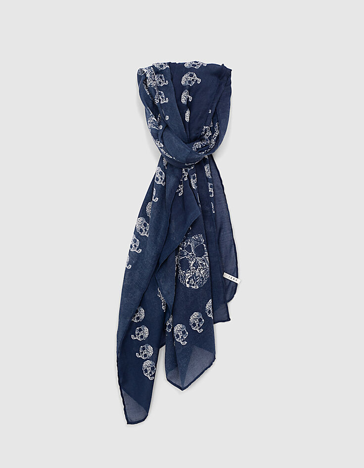 Pañuelo color marino estampado calaveras mujer-1