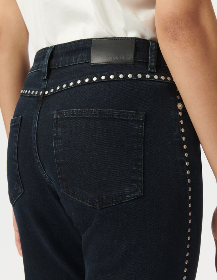 Jean droit marine cropped décor clous Femme-5