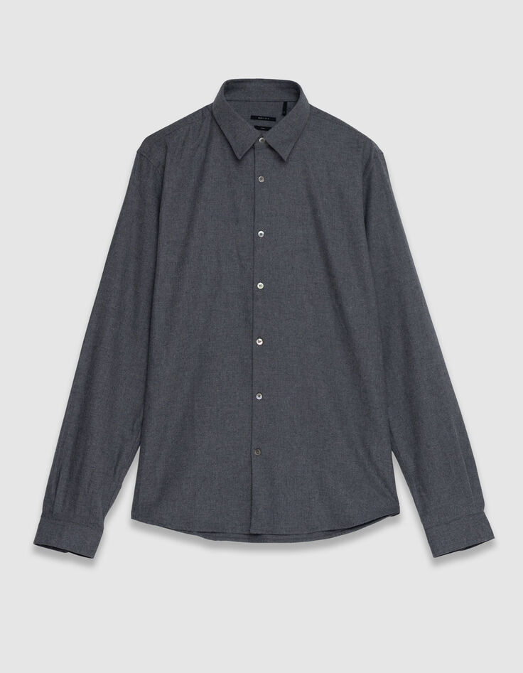 Men's grey slim cotton flannel shirt-1