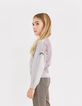 Cardigan gris chiné moyen bi matière zippé fille-8