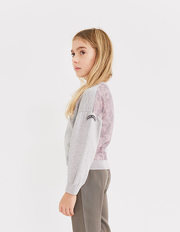 Cardigan gris chiné moyen bi matière zippé fille-8