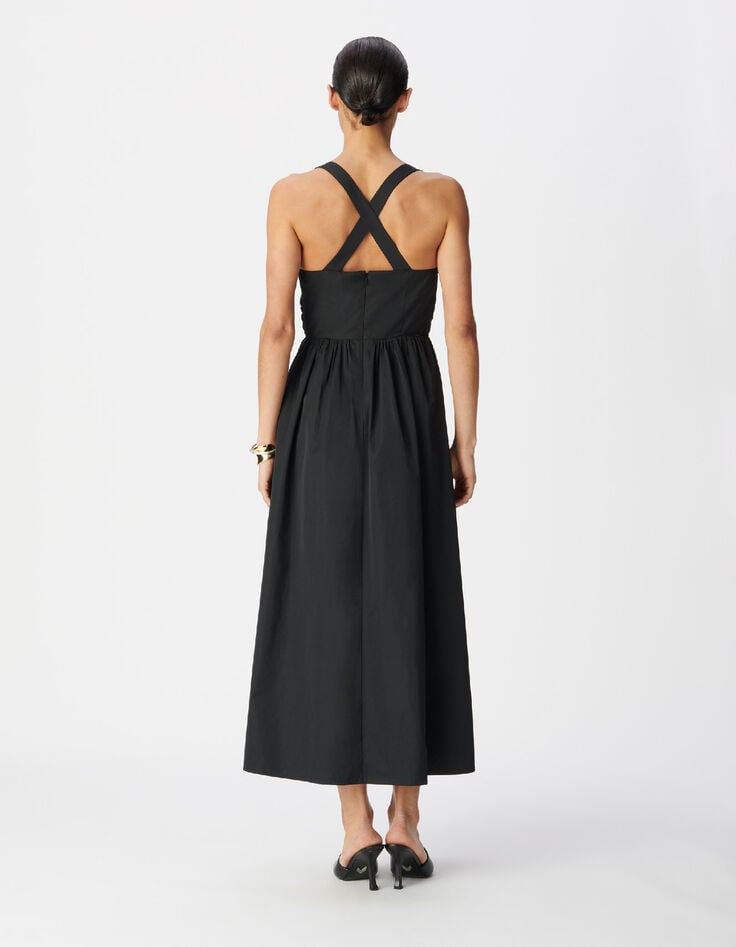 Robe chic &agrave; bretelles noire en taffetas Femme-4