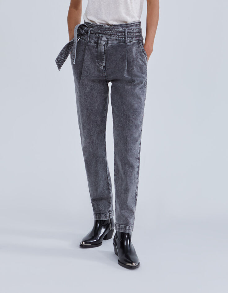 Grijze bootcut jeans hoge taille met riem Dames-2