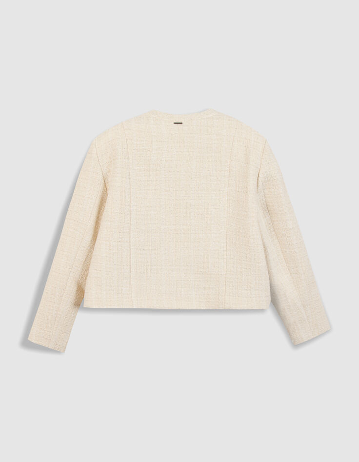 Witte bolero jas in tweed 7/8 mouwen dames-2