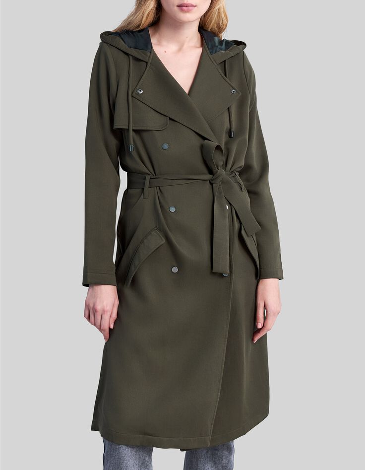 Women's khaki Lyocell® hooded trench coat-2