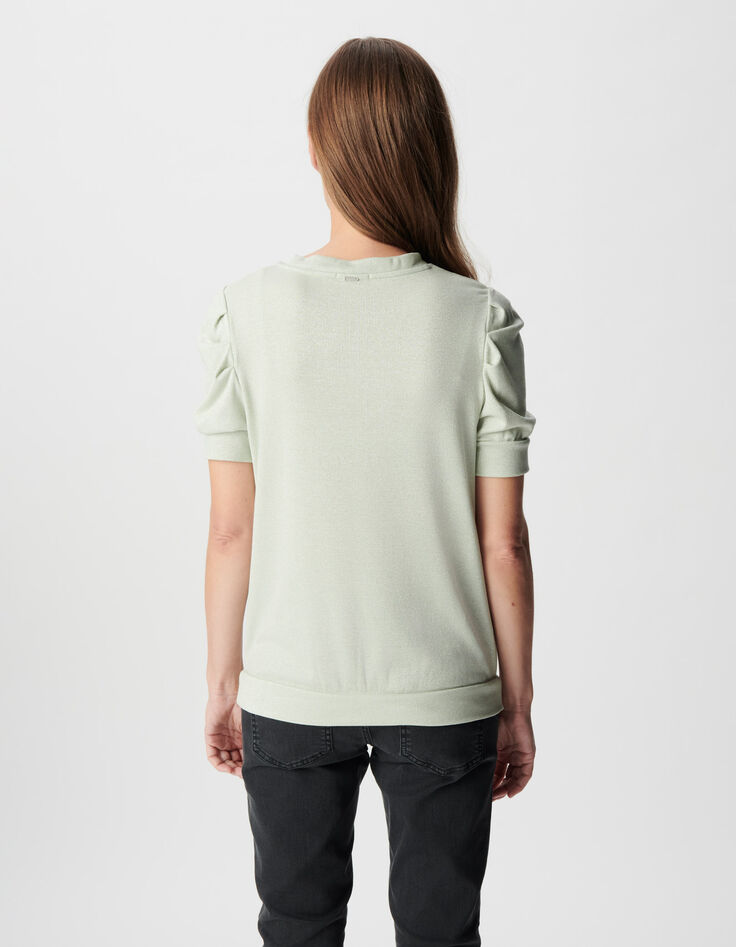 Mujer Cuello redondo con lentejuelas verdes y mangas fruncidas-4