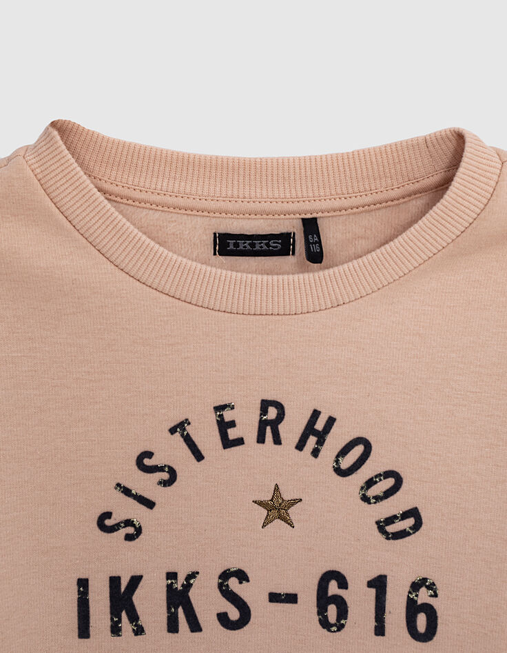 Girls’ pink sweatshirt-dress+slogan&embroidered star-3 Girls’ pink sweatshirt-dress+slogan&embroidered star-3