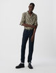 Men’s khaki SLIM shirt with floral skull print-1