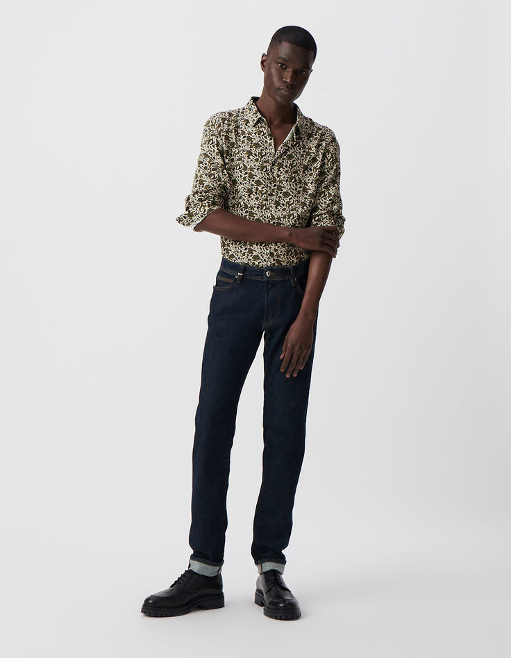 Men’s khaki SLIM shirt with floral skull print-1