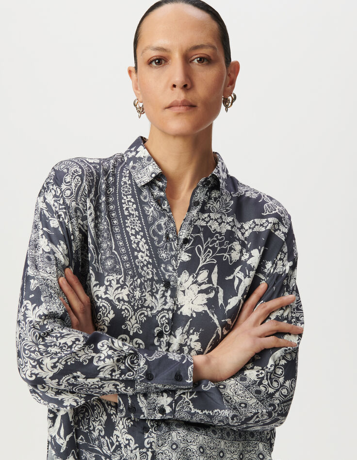 Camisa azul grisáceo satinado estampado pañuelo mujer-4