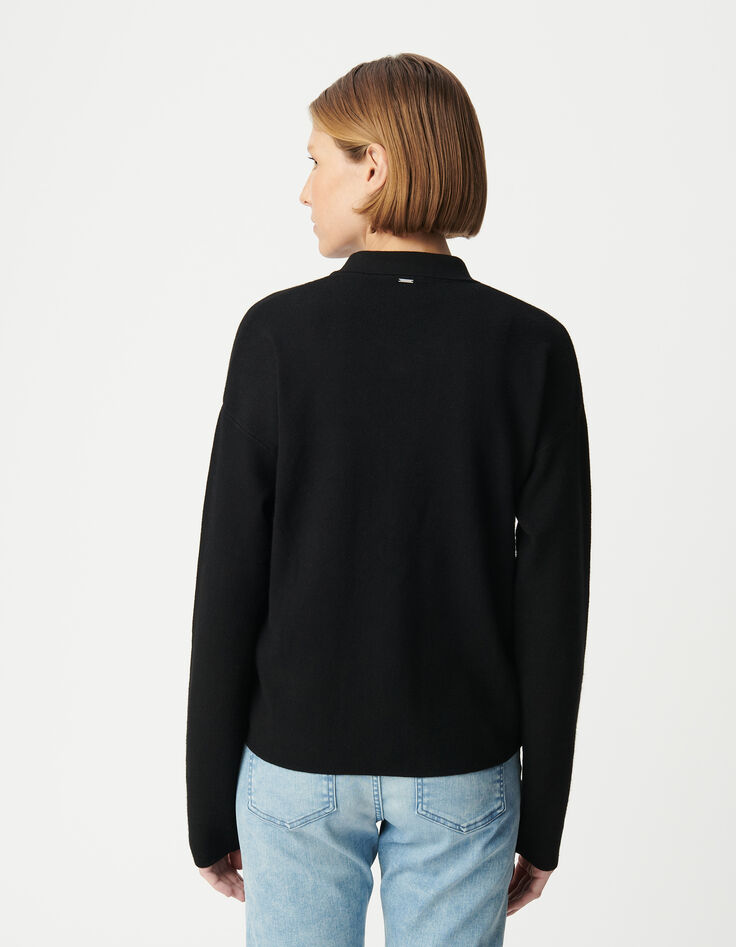 Cardigan noir loose tricot boutons métal gravé Femme-3