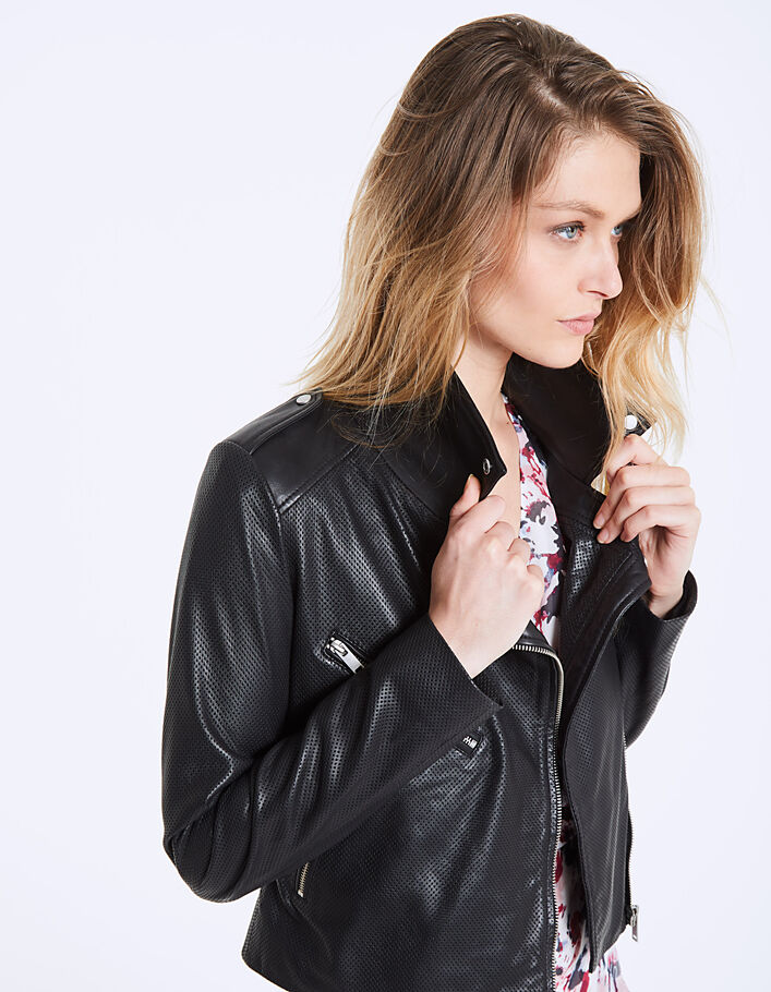 Women’s black perforated lambskin jacket