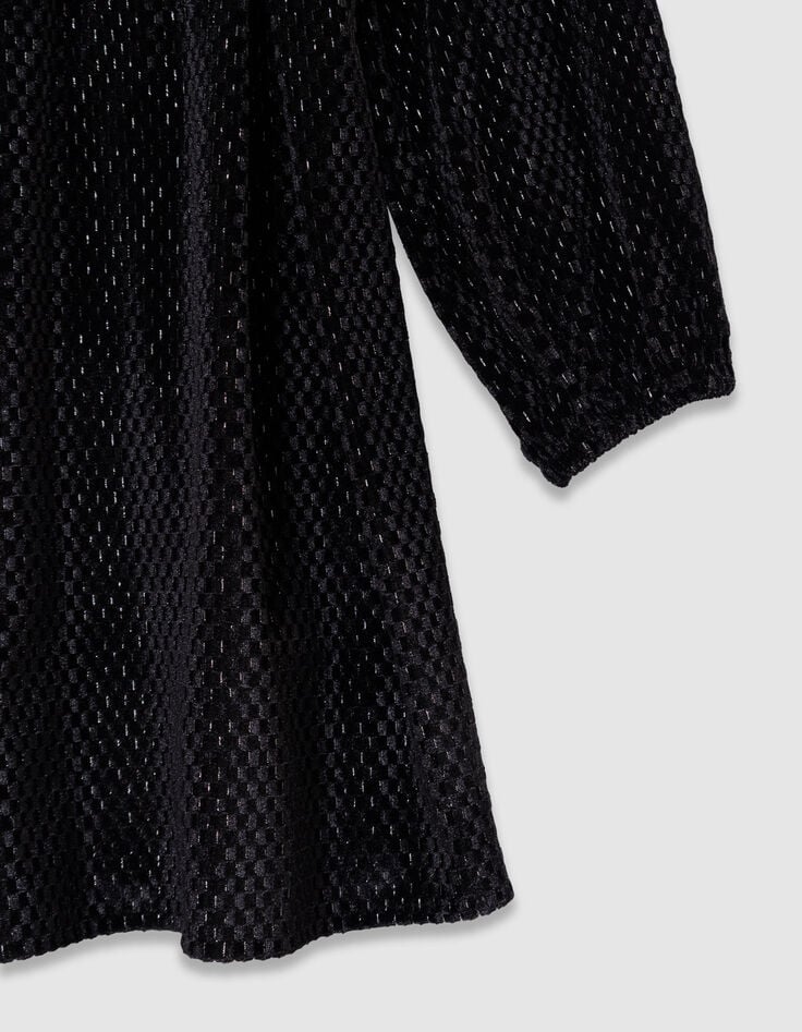 Schwarzes Kleid aus Velours mit Rüschendetails, Mädchen-5 Schwarzes Kleid aus Velours mit Rüschendetails, Mädchen-5