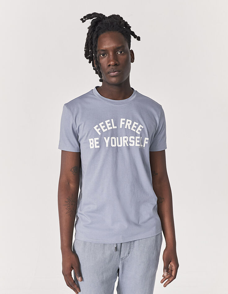 Tee-shirt bleu grisé bio à message Homme-2