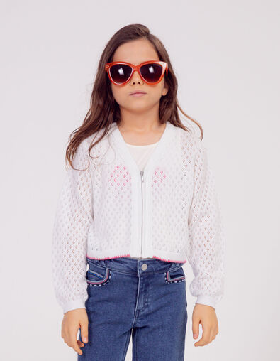 Cardigan écru tricot ajouré zippé fille - IKKS