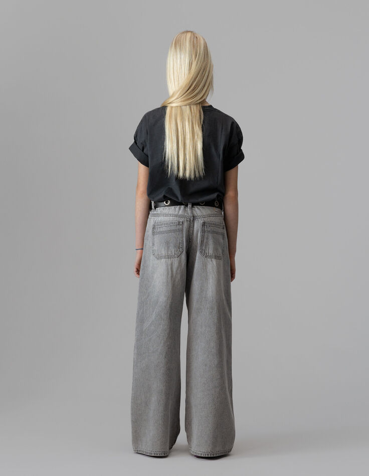 Grau gewaschene Mädchen-Large-Jeans-3