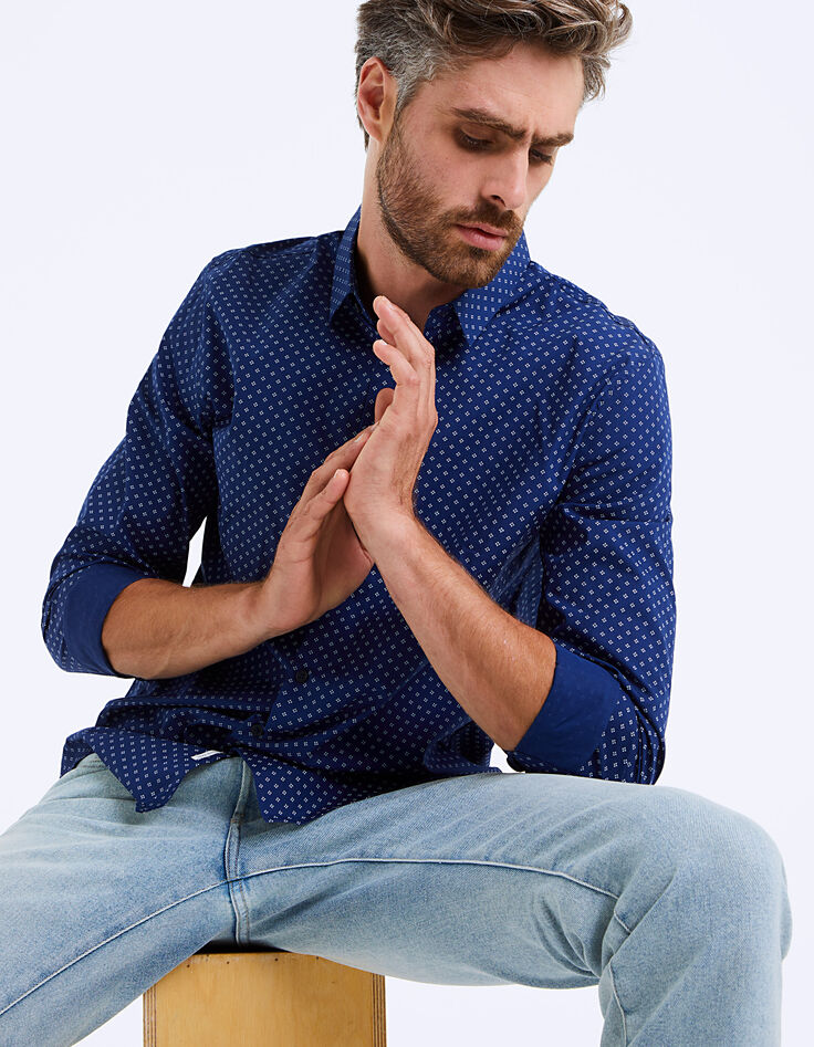 Camisa índigo estampado minimalista Hombre-1