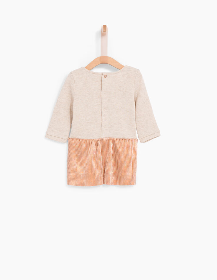Robe bi-matière beige avec jupe bébé fille-3 Robe bi-matière beige avec jupe bébé fille-3