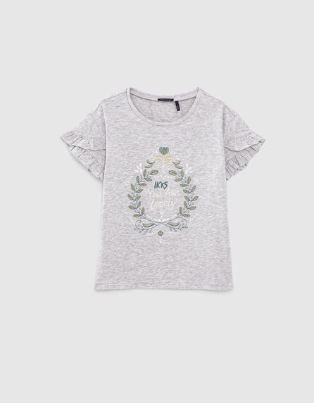 Girls’ medium grey marl embroidered T-shirt