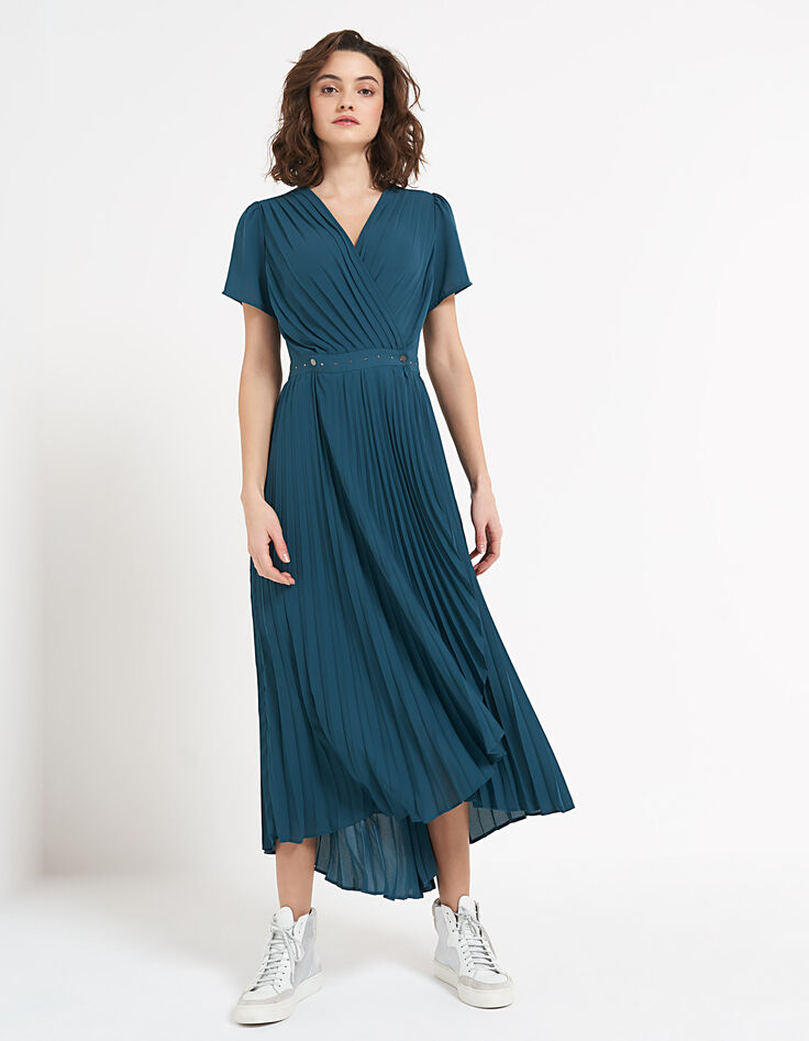 Langes plissiertes Wickelkleid in Sea Green I.Code-1 Langes plissiertes Wickelkleid in Sea Green I.Code-1