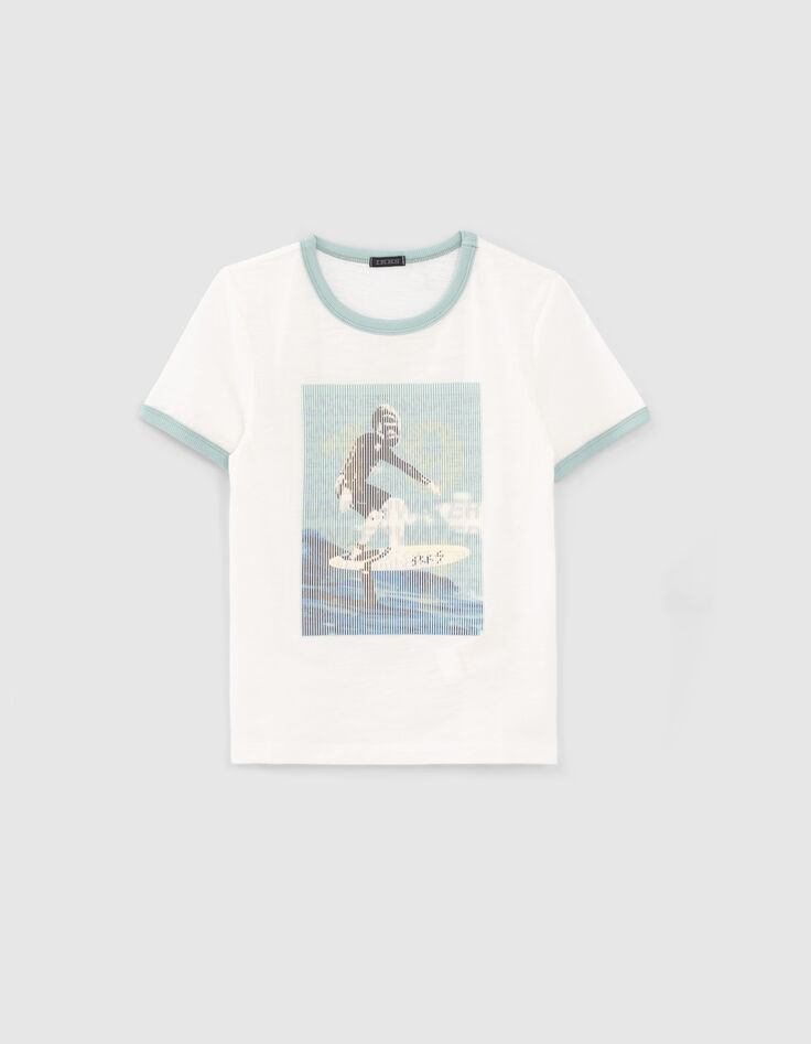 Boys’ white T-shirt with surfer under rubber stripes-1