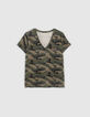 Women’s khaki camouflage T-shirt with badge-6