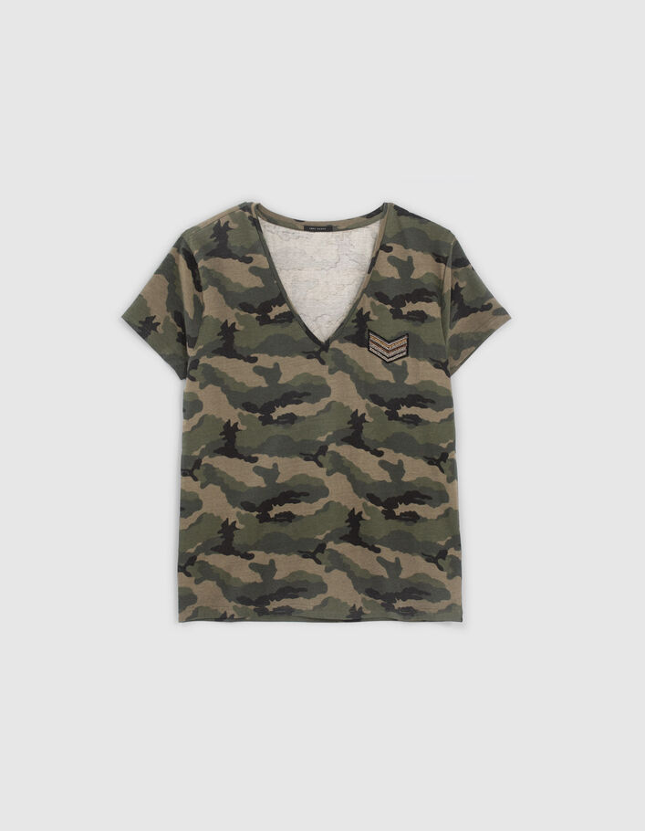 Kaki T-shirt camouflagemotief met badge Dames  - IKKS