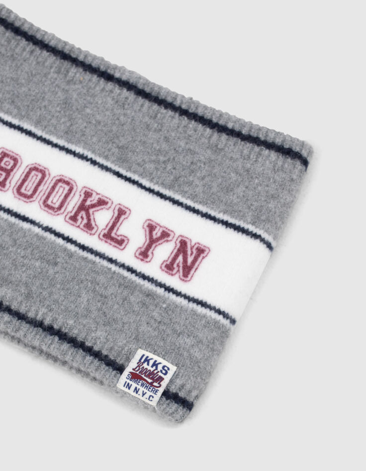 Grijze gebreide snood jacquard tekst jongens-2