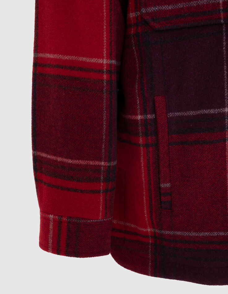 Abrigo sobrecamisa midi cuadros rojos y negros mujer-3