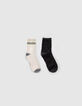 Gerippte Mädchensocken in Grau und Cremeweiß-1