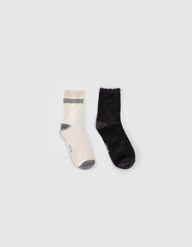 Gerippte Mädchensocken in Grau und Cremeweiß - IKKS