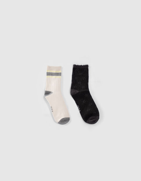 Gerippte Mädchensocken in Grau und Cremeweiß