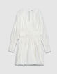 Vestido corto blanco de popelina con pliegues en la cintura Mujer-6