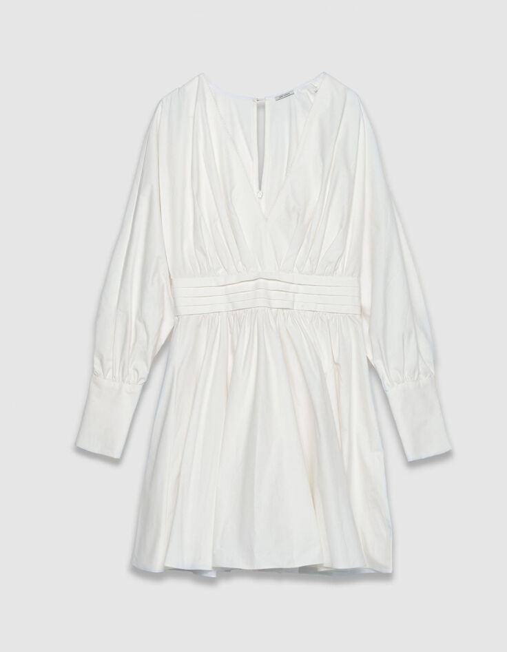 Vestido corto blanco de popelina con pliegues en la cintura Mujer-6