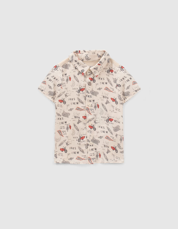 Baby boys’ beige rock rider print mixed fabric shirt-1
