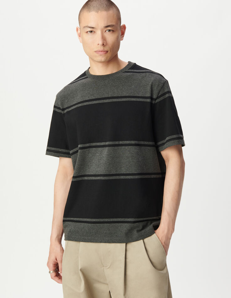 Graues Herren-T-Shirt kurze &Auml;rmel breite schwarze Streifen-1
