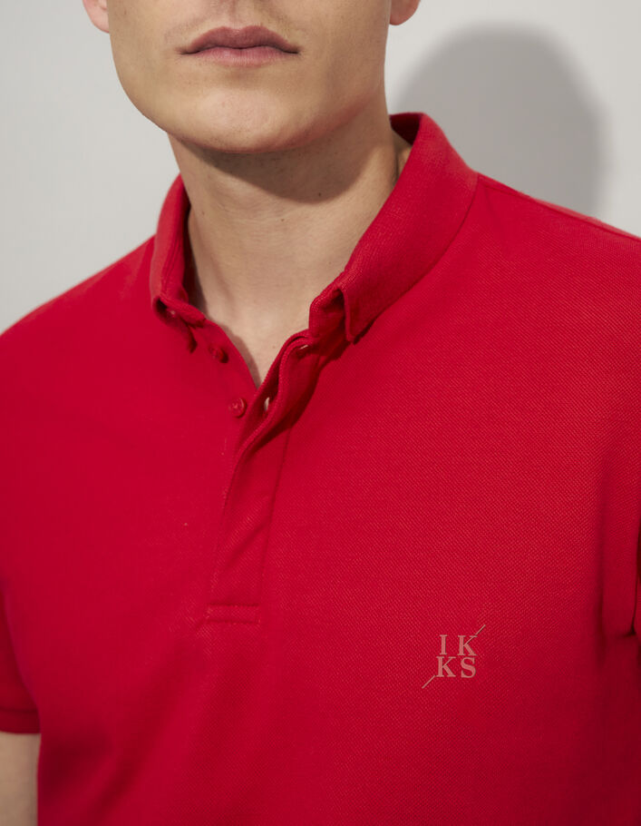 Men’s red mixed fabric SLIM polo shirt - IKKS