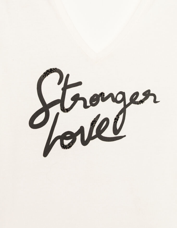 Tee-shirt manches courtes blanc message brodé Femme-6
